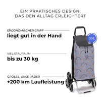 Einkaufstrolley Carlux Psychegrey 55 L, 6 Räder Treppensteiger, ergonomischer Griff, bis zu 30 kg Stauraum, leise Räder mit über 200 km Laufleistung