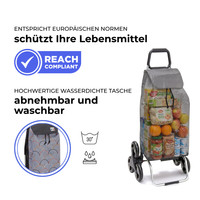 Einkaufstrolley Carlux Psychegrey 55 L, 6 Räder Treppensteiger, REACH-konform, wasserdichte Tasche abnehmbar und bei 30 Grad waschbar