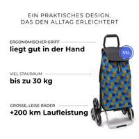 Einkaufstrolley Carlux Hexablue 55 L, 6 Räder Treppensteiger, ergonomischer Griff, bis zu 30 kg Stauraum, leise Räder mit über 200 km Laufleistung