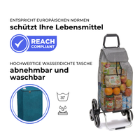 Einkaufstrolley Carlux Türkis 47 L, 6 Räder Treppensteiger, REACH-konform, wasserdichte Tasche abnehmbar und bei 30 Grad waschbar
