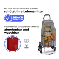 Einkaufstrolley Carlux Rot 47 L, vollständig isoliert, 6 Räder Treppensteiger, REACH-konform, wasserdichte Tasche abnehmbar und bei 30 Grad waschbar