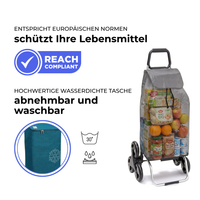 Einkaufstrolley Carlux Türkis 47 L, vollständig isoliert, 6 Räder Treppensteiger, REACH-konform, wasserdichte Tasche abnehmbar und bei 30 Grad waschbar