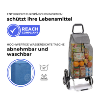 Einkaufstrolley Carlux Blau 47 L, vollständig isoliert, 6 Räder Treppensteiger, REACH-konform, wasserdichte Tasche abnehmbar und bei 30 Grad waschbar