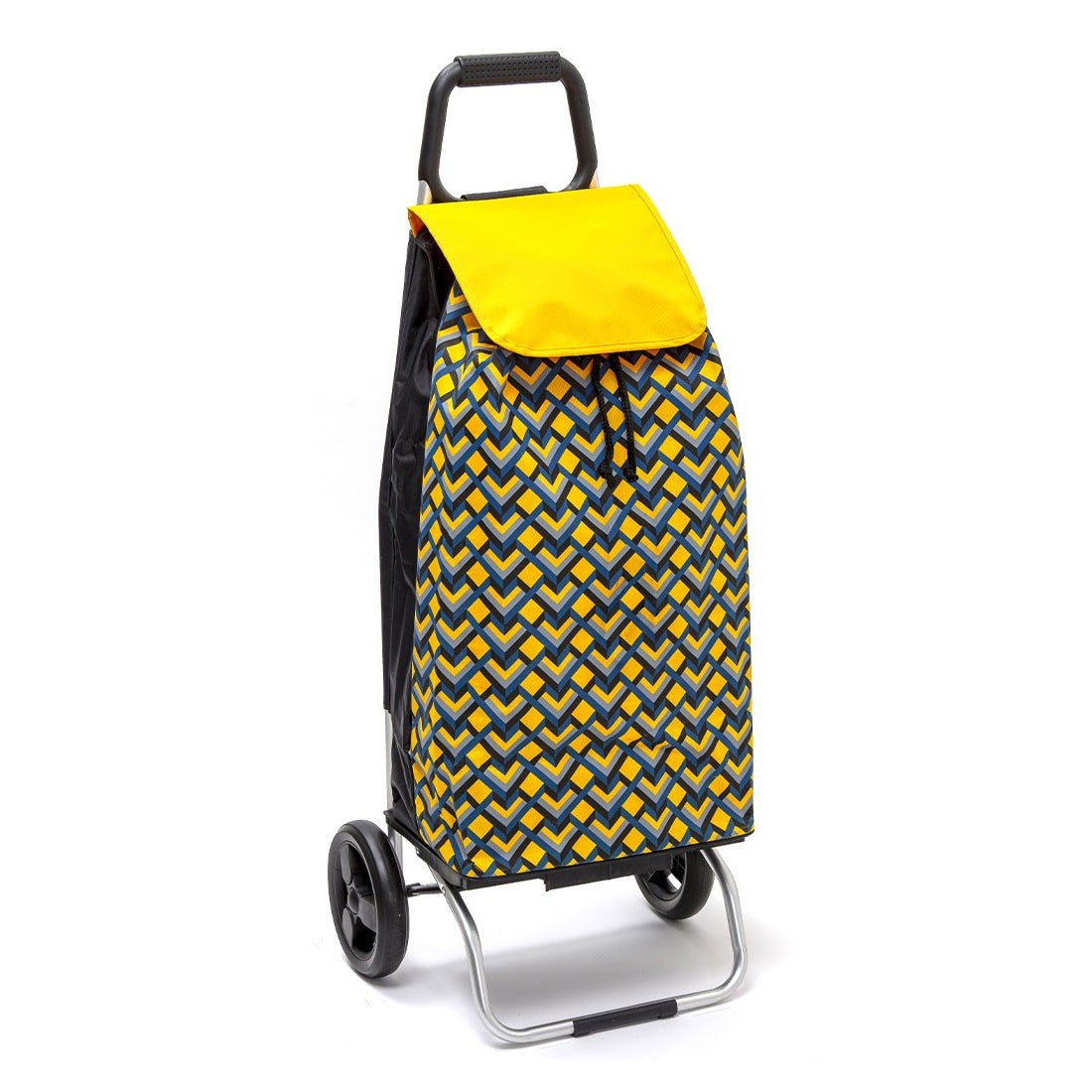 Chariot de courses pliable Carlux - Sac 55L imperméable - 2 roues - Design Geometrik Jaune