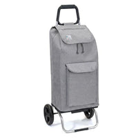 Chariot de courses pliable Carlux - Sac Multipoche gris chiné, poche avant - 2 roues