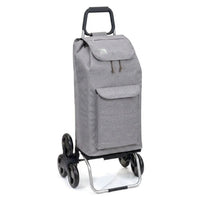 Chariot de courses pliable Carlux - Sac Multipoche gris chiné, poche avant - 6 roues