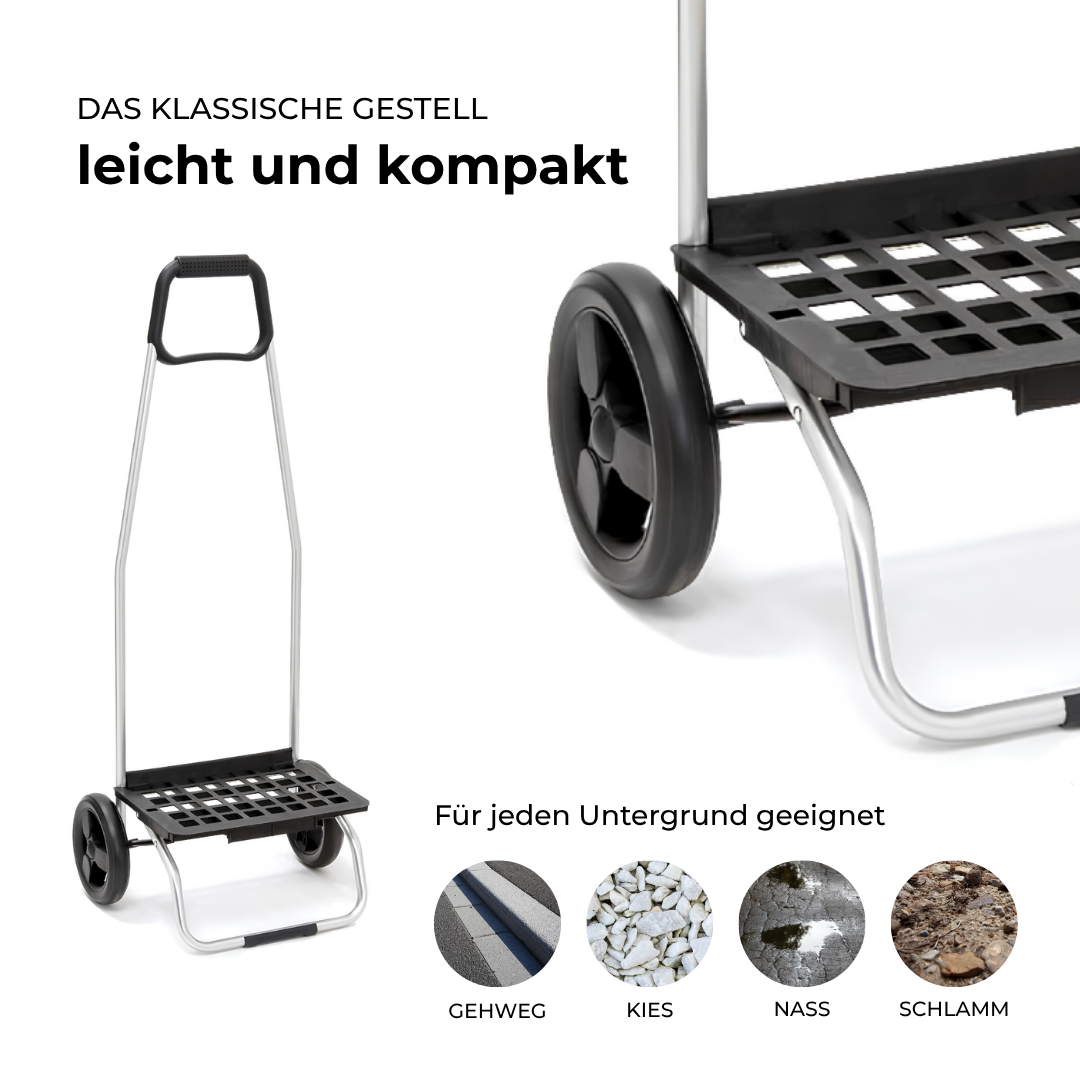 Das klassische Carlux Gestell, leicht und kompakt, geeignet für Gehweg, Kies, nassen und schlammigen Untergrund