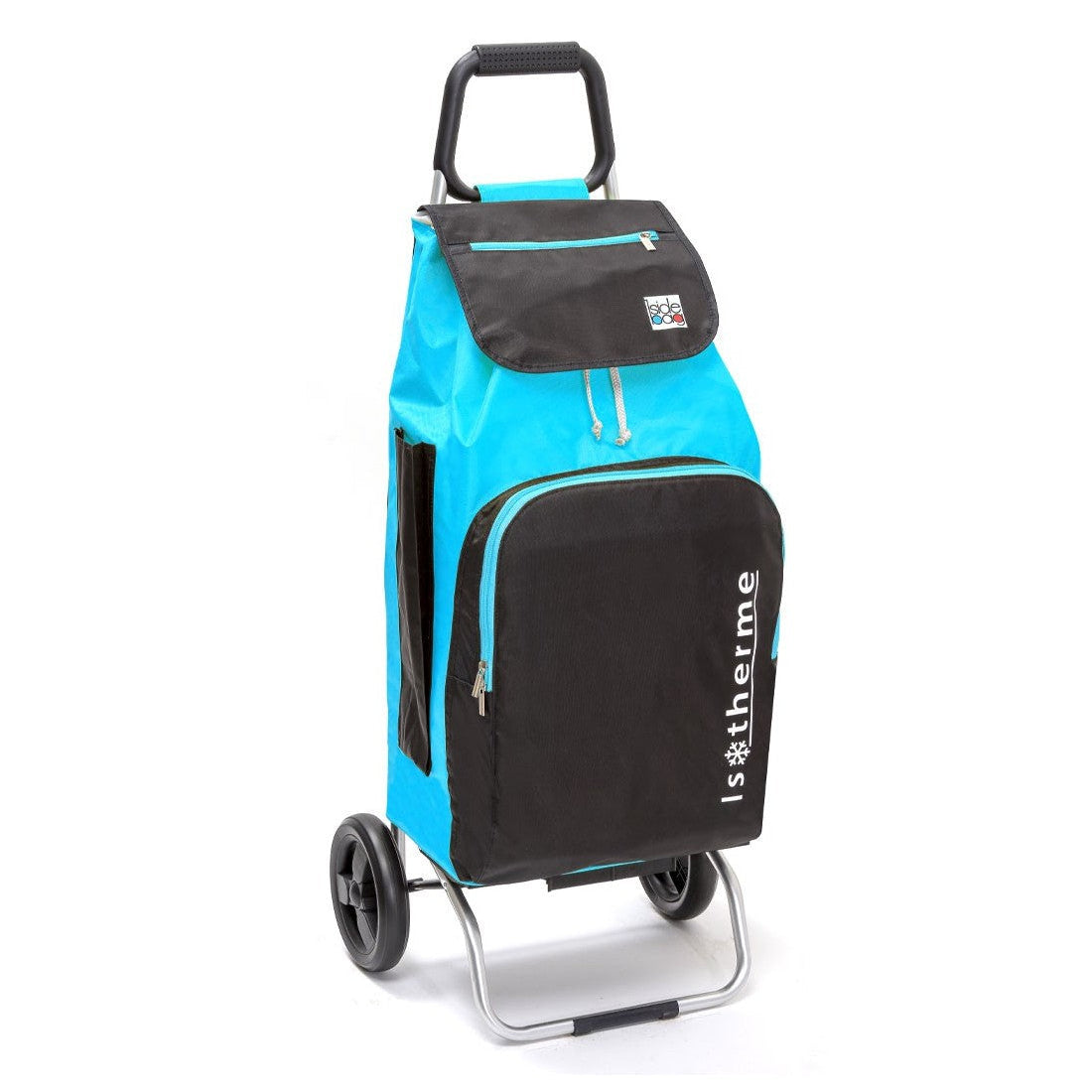 Chariot de courses pliable Buggy - Sac 65L isotherme - 2 roues - Turquoise Noir