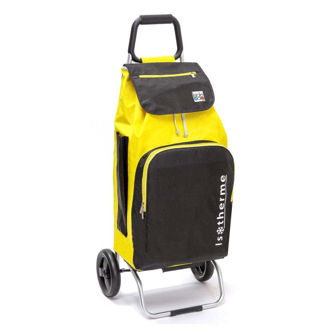 Chariot de courses pliable Buggy - Sac isotherme 65L - 2 roues - Jaune Noir