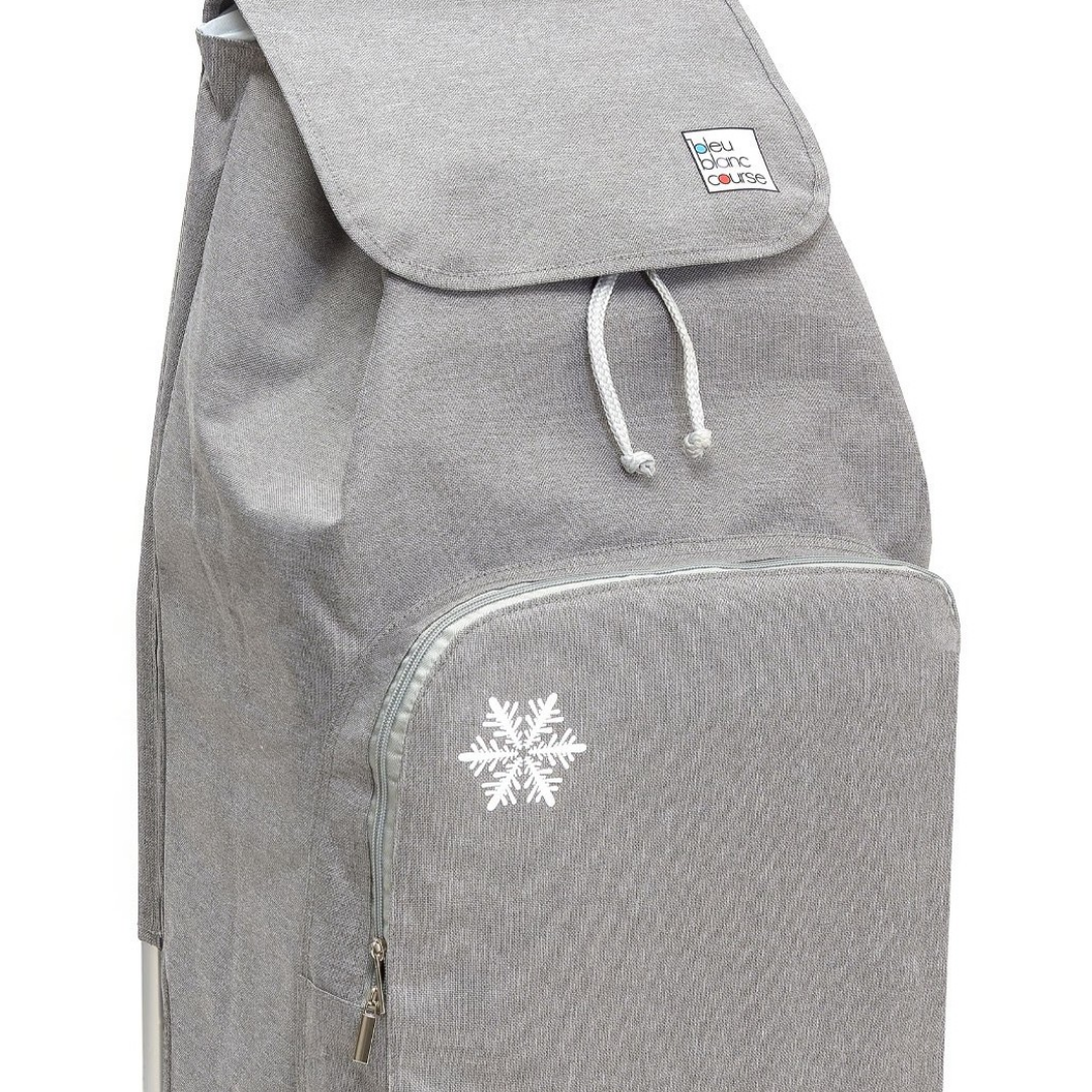 Zoom sur le tissu du sac de chariot de courses Carlux, Chiné Gris 65L dont 1 poche isotherme de 10L